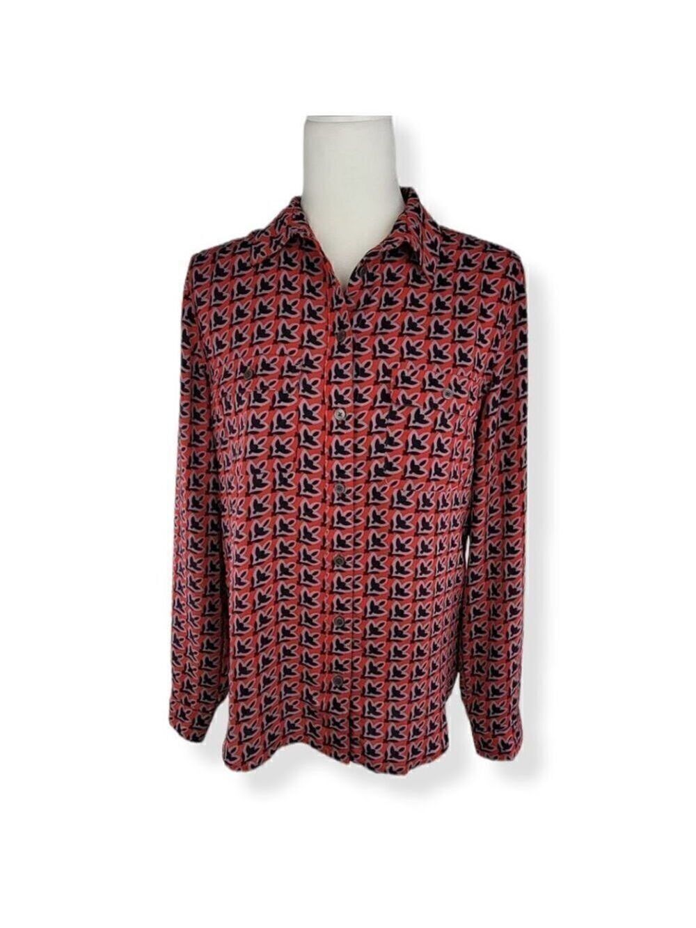 Loft Red and Blue long sleeve Blouse Small